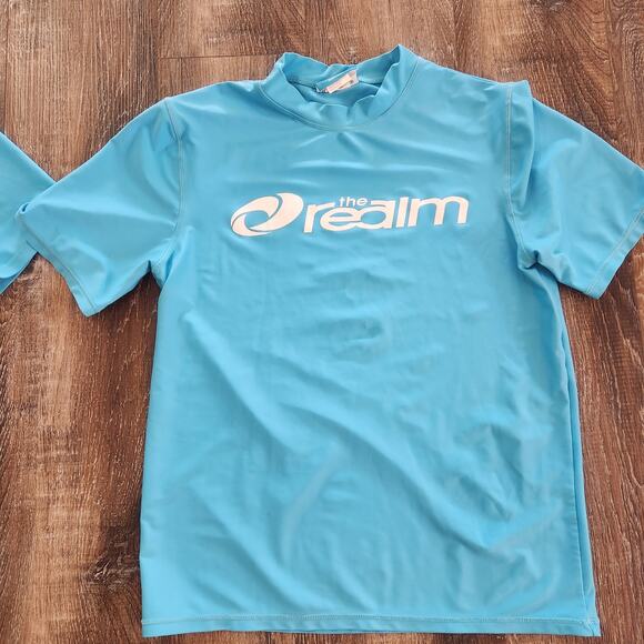 The Realm Swim Tee Shirt Men Size Medium Turquoise Blue Set of 2 Short Sleeve - Picture 3 of 10